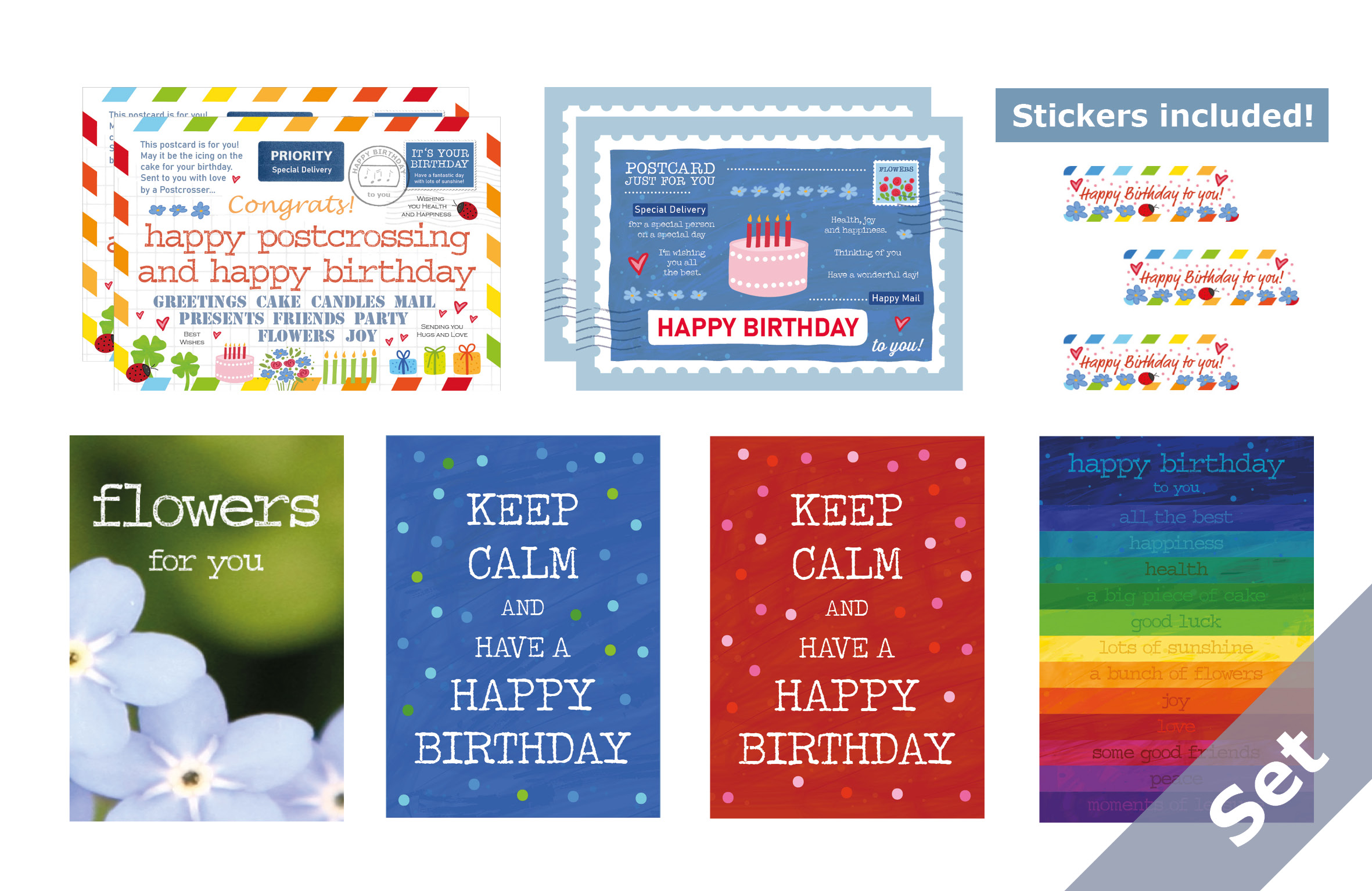 Happy Birthday to go - Set 8 Karten plus Sticker