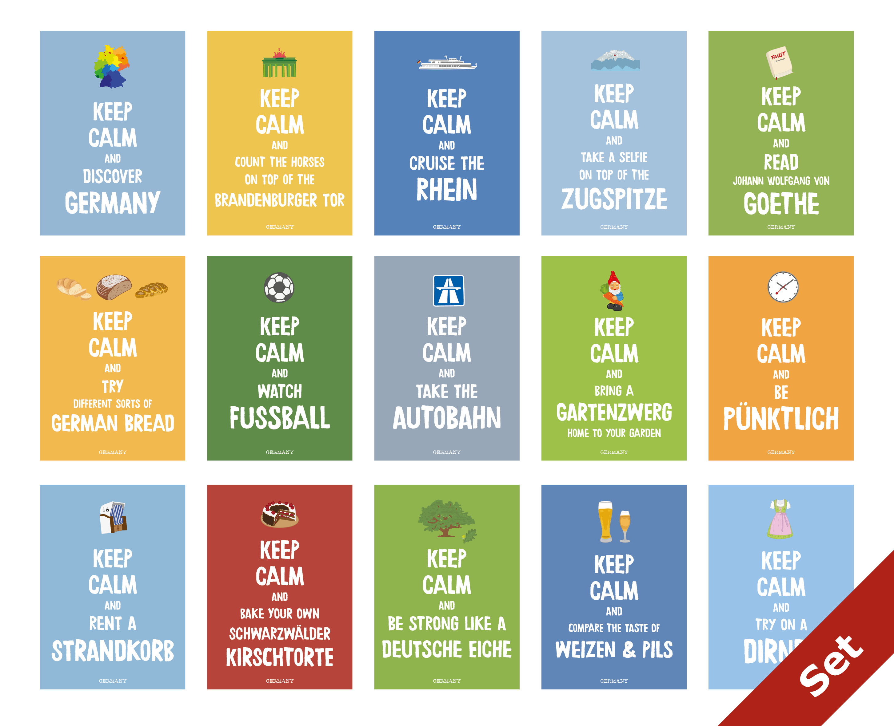 "Keep calm and discover Germany" - Set 15 cards