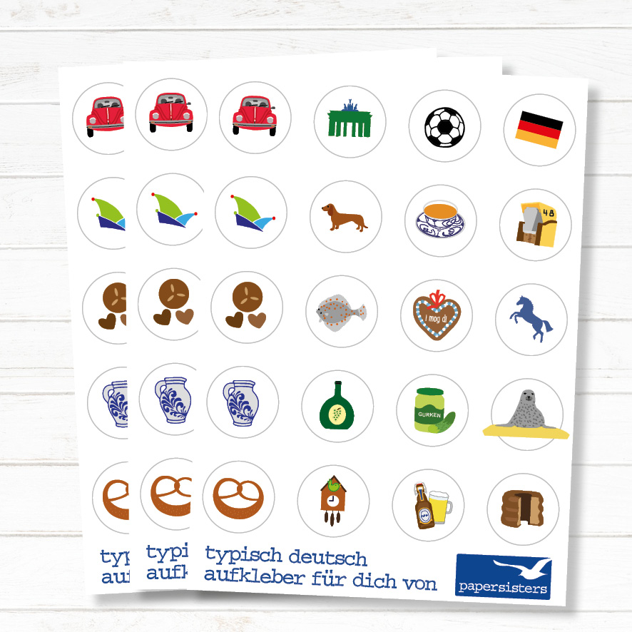 papersisters-typisch-deutsch-Sticker-Aufkleber-Bogen-3er-Set Typisch Deutsch Sticker Selection - set