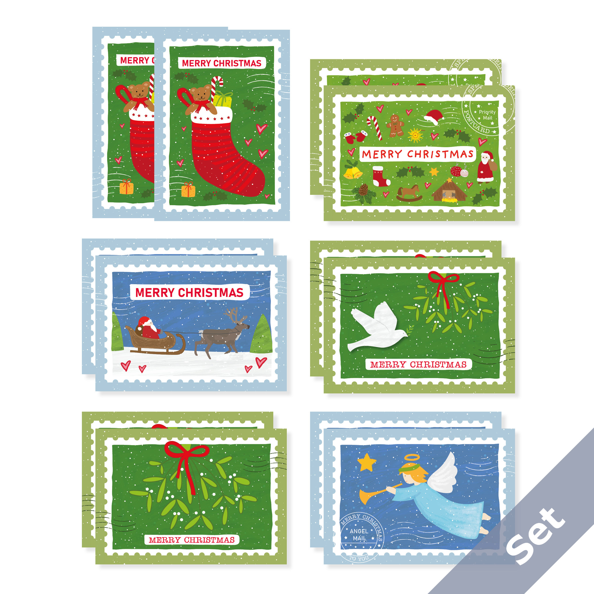 Christmas Stamps Postkarten - Set 12 Karten