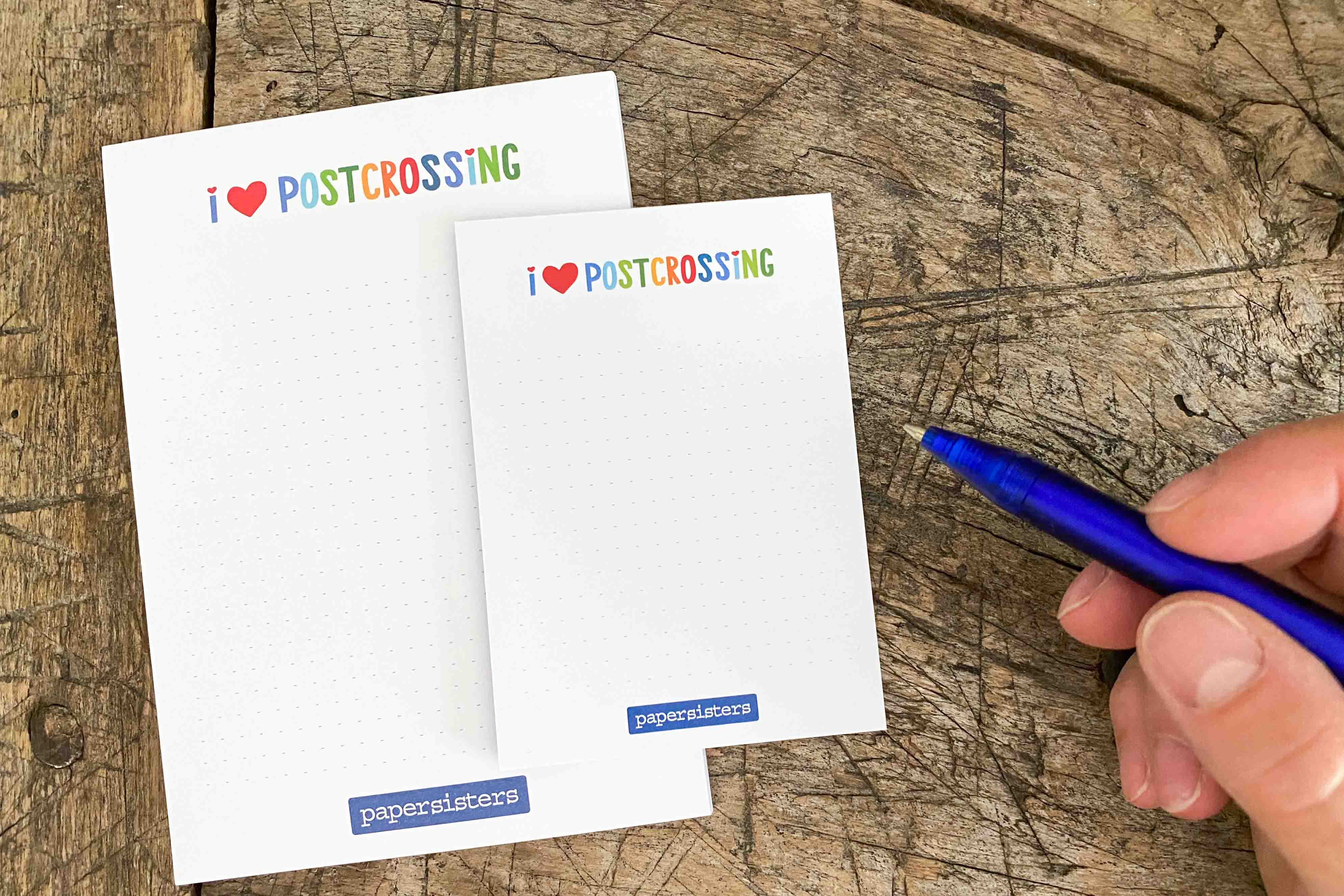 Notizblock-Duo "I love Postcrossing" - klein und groß