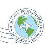 S* Sticker Postmark Happy PC in Travel Mode 25mm rund 5er