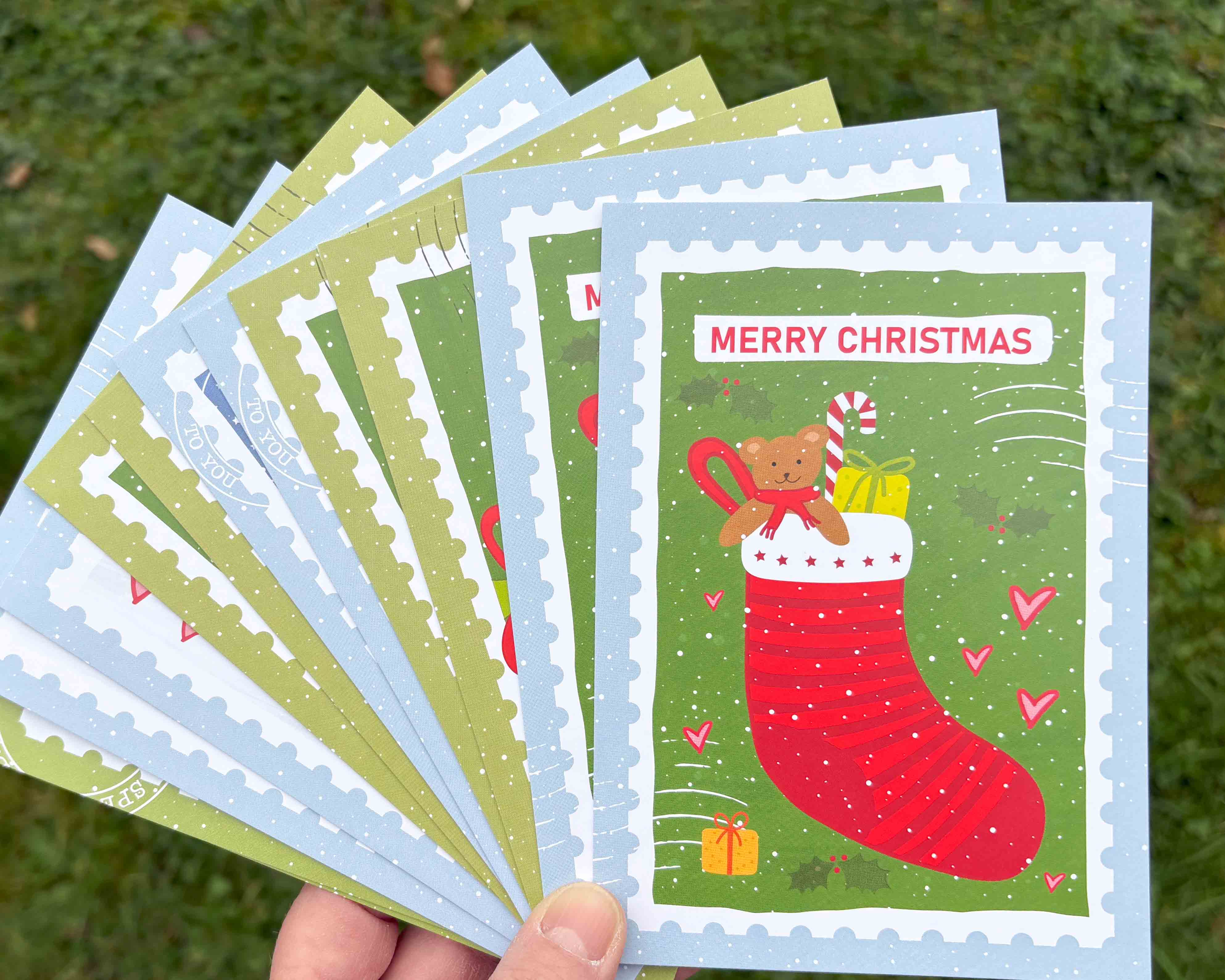 Christmas Stamps Postkarten - Set 12 Karten