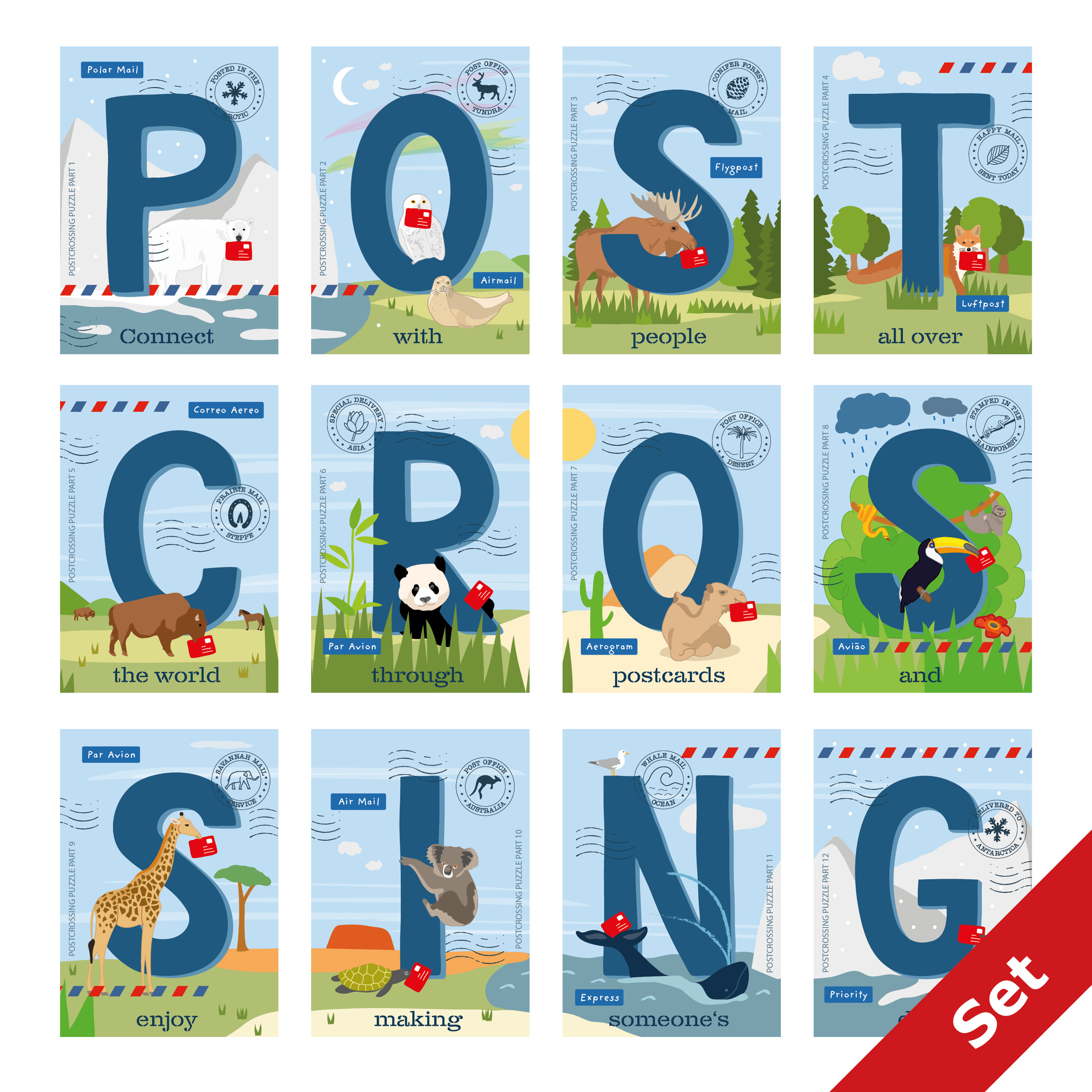 Postcrossing Puzzle Set - in 12 Postkarten um die Welt