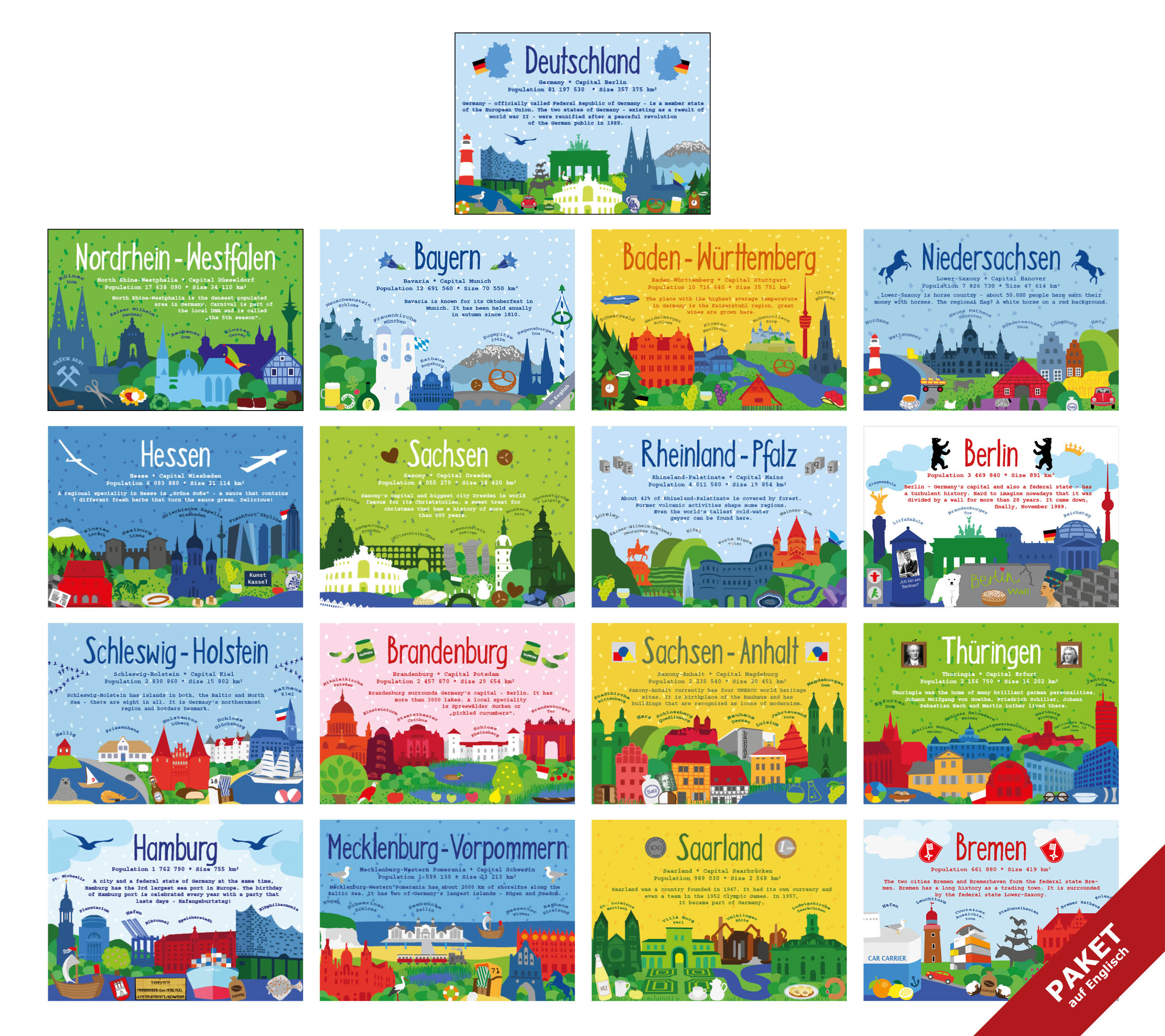 Das Paket - alle 17 Karten - German Landmark Series
