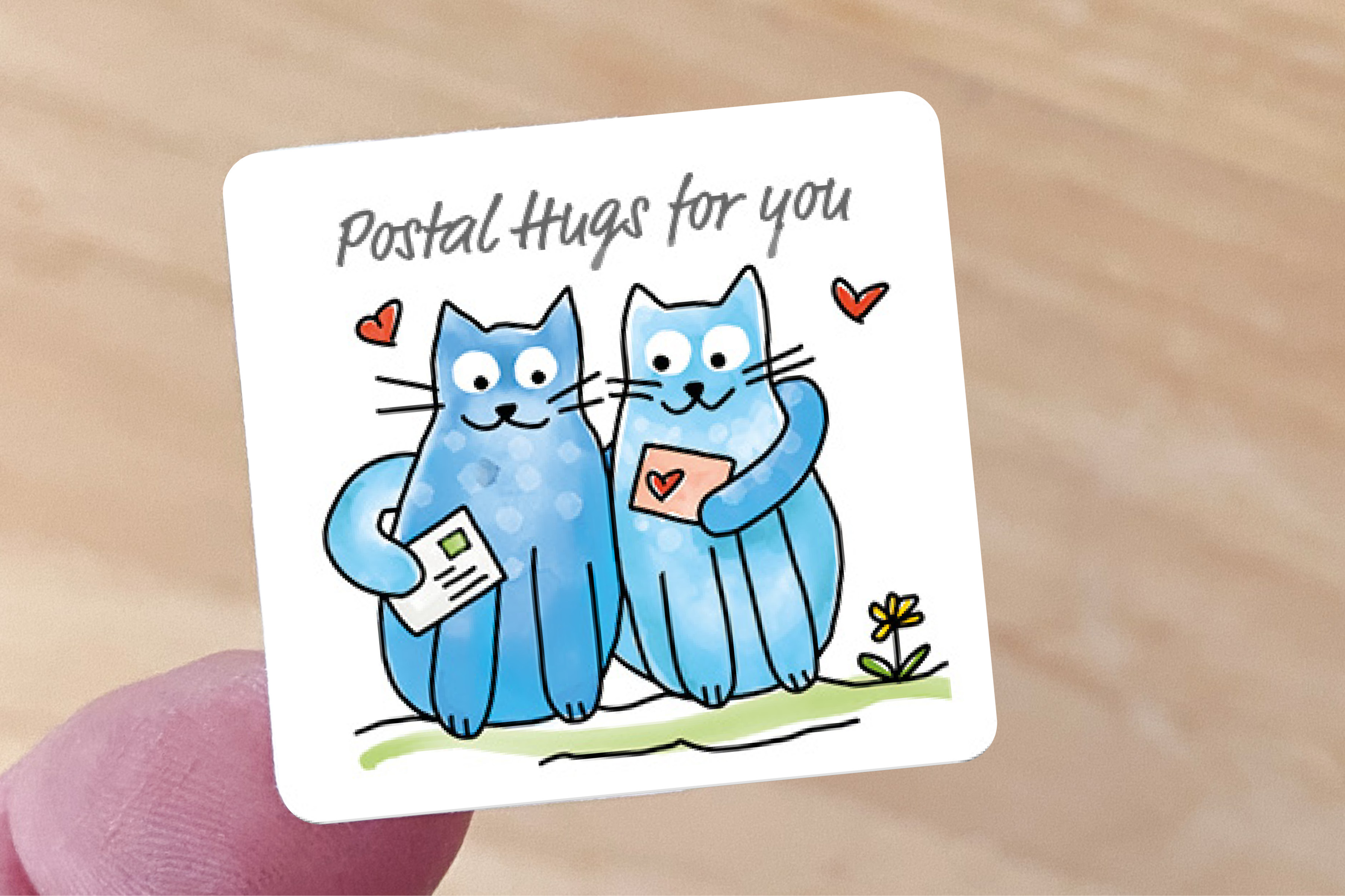 Postal Kitty Hugs Sticker Set