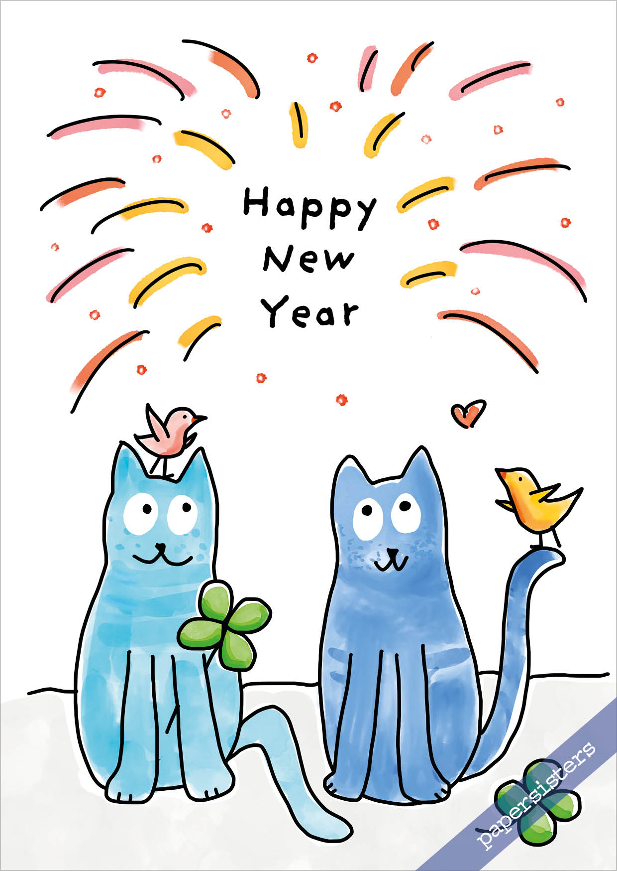 papersisters-Just-Cats-Happy-New-Year-Postcard-Postkarte-Katze
