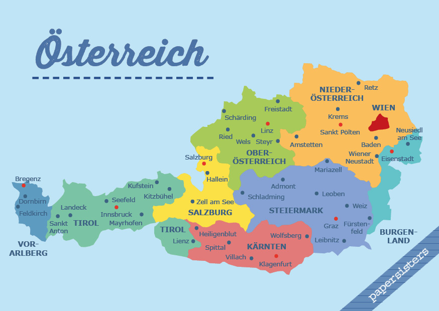 papersisters-Postkarte-Die-sterreichischen-Bundesl-nder-sterreichs Die österreichischen Bundesländer