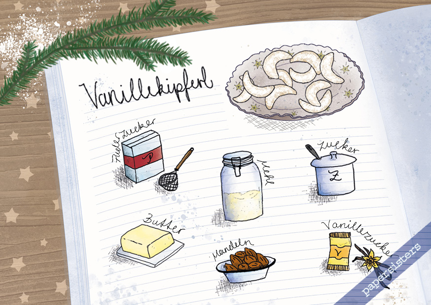papersisters-Postkarte-Vanillekipferl-Rezept-postcard-Weihnachtsb-ckerei Vanillekipferl